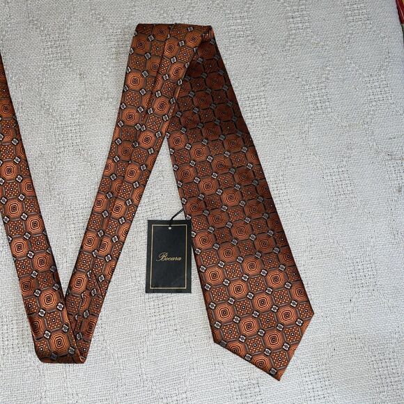 Bocara Men’s Dress Tie Size 57” 4” Orange Geometric Business Formal NWT - Picture 4 of 12